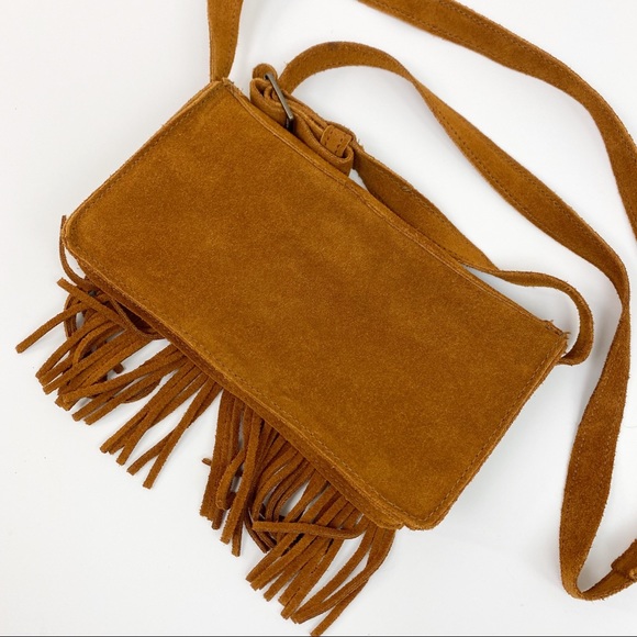 MINNETONKA tan suede fringe boho crossbody purse - Picture 3 of 5